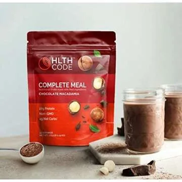 HLTH Code Complete Meal Replacement Shake - Healthiest Meal Replacement = Healthiest You | Keto Friendly | High Protein | Low Carb | Collagen | Gluten Free | Chocolate Macadamia (15 servings)