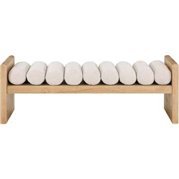 Meridian Furniture 179Cream Waverly Collection Modern | Contemporary Bench with Solid Wood Rich Natural Finish, Luxurious Cream Boucle Fabric, 52" W x 19" D x 18" H, Cream