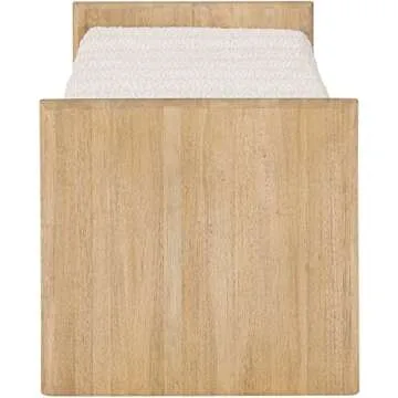Meridian Furniture 179Cream Waverly Collection Modern | Contemporary Bench with Solid Wood Rich Natural Finish, Luxurious Cream Boucle Fabric, 52" W x 19" D x 18" H, Cream