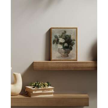 InSimSea Framed Canvas Prints Art Vintage Decor, Home Eclectic Roses in Vase Classical Oil Paintings for Wall Art Decorations, Rustic Farmhouse Wall Decor for Bathroom, 8"x10"