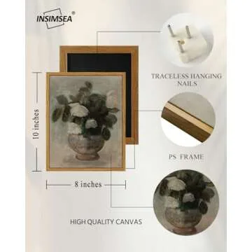 InSimSea Framed Canvas Prints Art Vintage Decor, Home Eclectic Roses in Vase Classical Oil Paintings for Wall Art Decorations, Rustic Farmhouse Wall Decor for Bathroom, 8"x10"