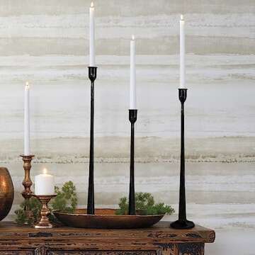 Rustic Iron Taper Candle Holder Set - 14“, 17”, 19“ High Decorative Candle Stand for Weddings,...