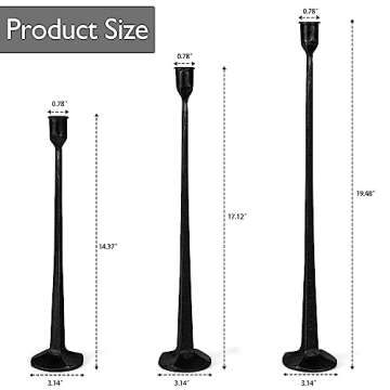 Rustic Iron Taper Candle Holder Set - 14“, 17”, 19“ High Decorative Candle Stand for Weddings, Dinners, Parties - 3-Piece Candlestick Holder Collection