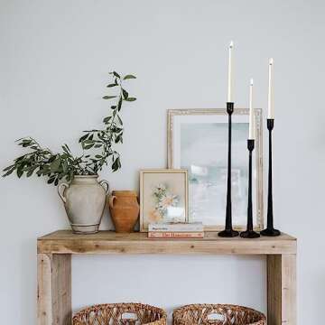 Rustic Iron Taper Candle Holder Set - 14“, 17”, 19“ High Decorative Candle Stand for Weddings, Dinners, Parties - 3-Piece Candlestick Holder Collection