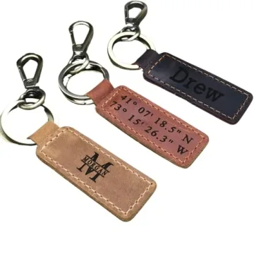 Personalized Leather Keychain with Coordinates - Unique 3rd Anniversary Gift