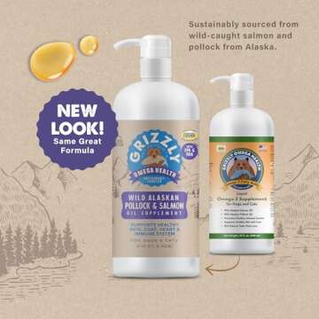 Grizzly Omega Health for Dogs & Cats, Wild Salmon Oil/Pollock Oil Omega-3 Blend