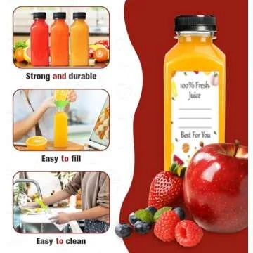 ztarraum 12pcs 12oz Plastic Juice Bottles, Reusable Juice Containers with Black Tamper Proof Lids, Brush, Funnel and Labels, Clear Juice Containers for Juicing, Smoothie and Homemade Beverages