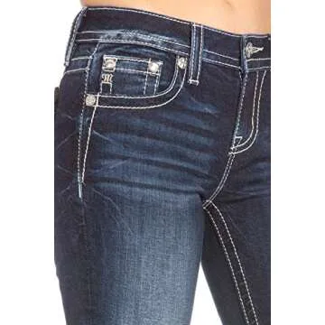 Miss Me Women's Tennessee Angel Wings Embellished Boot Cut Jeans (Dark Blue, 30)