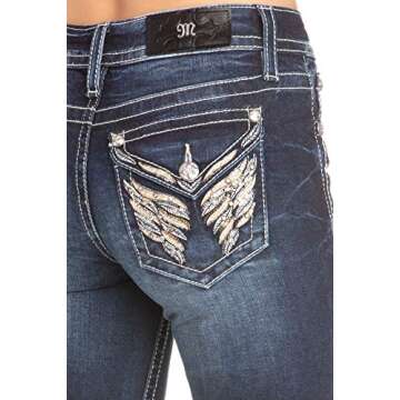 Miss Me Women's Tennessee Angel Wings Embellished Boot Cut Jeans (Dark Blue, 30)