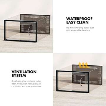 SEE SPRING 12 Pack Shoe Storage Box, Clear Plastic Stackable Shoe Organizer for Closet, Space Saving Shoe Rack for Entryway Sneaker Container Bin Holder (Black)