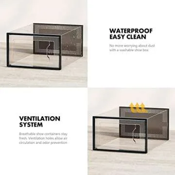 SEE SPRING 12 Pack Shoe Storage Box, Clear Plastic Stackable Shoe Organizer for Closet, Space Saving Shoe Rack for Entryway Sneaker Container Bin Holder (Black)