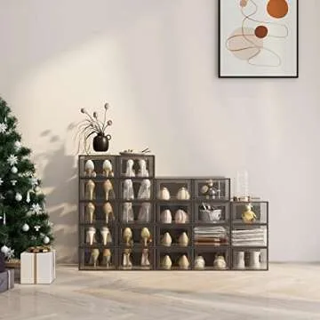 SEE SPRING 12 Pack Shoe Storage Box, Clear Plastic Stackable Shoe Organizer for Closet, Space Saving Shoe Rack for Entryway Sneaker Container Bin Holder (Black)