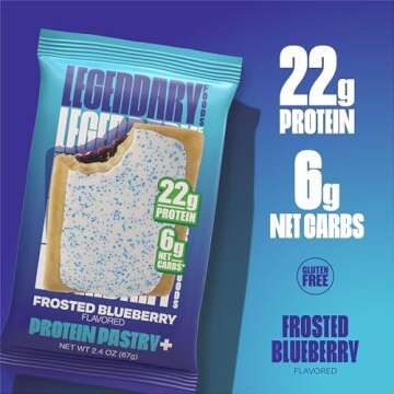 Legendary Foods 22g Protein Pastry+ Premium Low Carb Meal Replacement Bar - Low Glycemic, Gluten Fre...