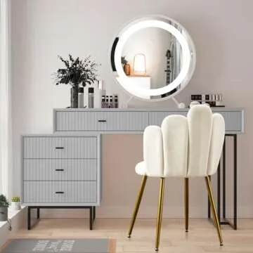 BOWTHY Vanity Chair for Makeup Room - Midcentury Modern Accent Chair for Living Room Bedroom, Makeup Chair with Back Support Velvet Chair with Gold Legs (Cream)