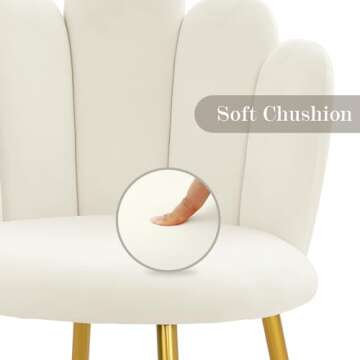 BOWTHY Vanity Chair for Makeup Room - Midcentury Modern Accent Chair for Living Room Bedroom, Makeup Chair with Back Support Velvet Chair with Gold Legs (Cream)