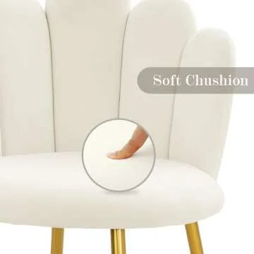 BOWTHY Vanity Chair for Makeup Room - Midcentury Modern Accent Chair for Living Room Bedroom, Makeup Chair with Back Support Velvet Chair with Gold Legs (Cream)