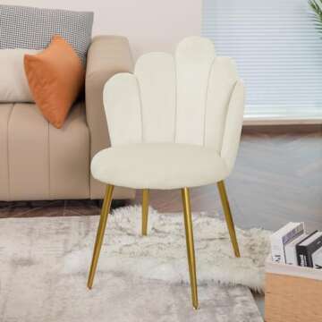 BOWTHY Vanity Chair for Makeup Room - Midcentury Modern Accent Chair for Living Room Bedroom, Makeup Chair with Back Support Velvet Chair with Gold Legs (Cream)