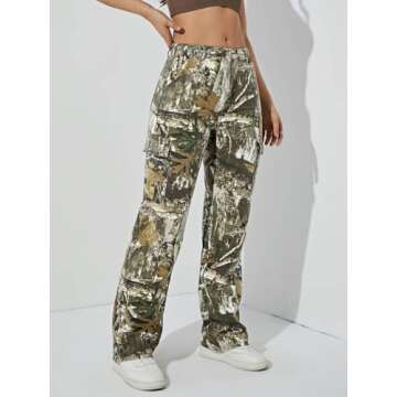LifeShe Women's Oversized Camo Cargo Pants Trousers Workout Sweatpants Camouflage Army Fatigue with ...