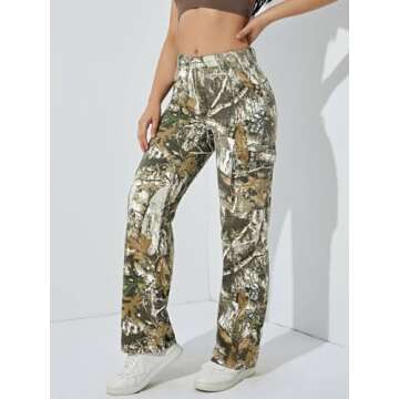 LifeShe Women's Oversized Camo Cargo Pants Trousers Workout Sweatpants Camouflage Army Fatigue with Pockets