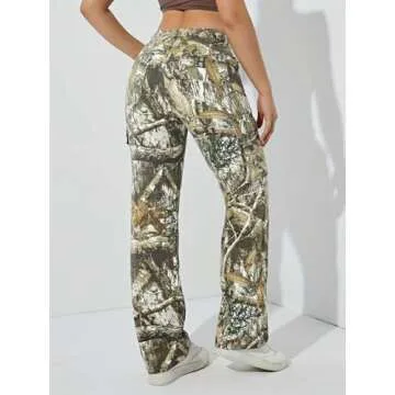 LifeShe Women's Oversized Camo Cargo Pants Trousers Workout Sweatpants Camouflage Army Fatigue with Pockets