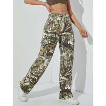 LifeShe Women's Oversized Camo Cargo Pants Trousers Workout Sweatpants Camouflage Army Fatigue with Pockets