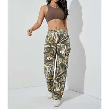 LifeShe Women's Oversized Camo Cargo Pants Trousers Workout Sweatpants Camouflage Army Fatigue with Pockets