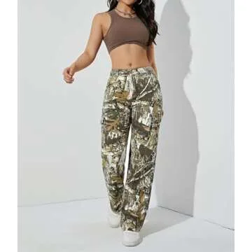 LifeShe Women's Oversized Camo Cargo Pants Trousers Workout Sweatpants Camouflage Army Fatigue with Pockets