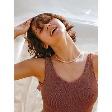 SOFYBJA Puka Shell Beaded Gemstone Choker Necklace Boho Dainty Stacked Necklace Handmade Jewelry for...