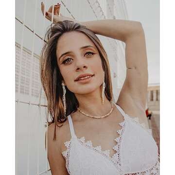 SOFYBJA Puka Shell Beaded Gemstone Choker Necklace Boho Dainty Stacked Necklace Handmade Jewelry for Women