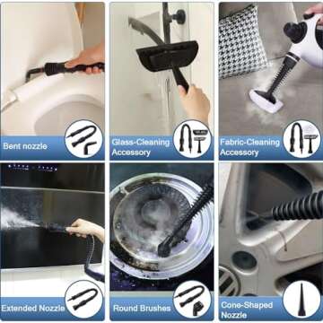 Handheld Steam Cleaner, Steam Cleaner for Home with 10 Accessory Kit, Multipurpose Portable Upholstery Steamer Cleaning with Safety Lock to Remove Grime, Grease, and More
