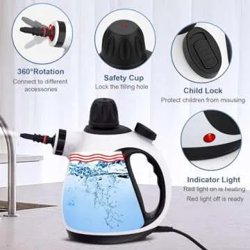Handheld Steam Cleaner, Steam Cleaner for Home with 10 Accessory Kit, Multipurpose Portable Upholstery Steamer Cleaning with Safety Lock to Remove Grime, Grease, and More