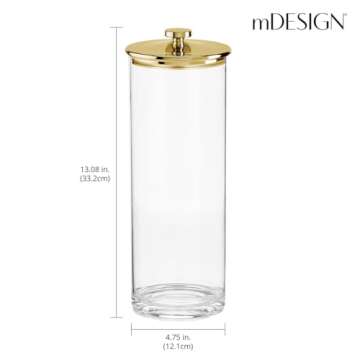 mDesign Tall Acrylic Airtight Apothecary Storage Organizer Canister Jars - Plastic Containers with Lid for Kitchen - Holder for Pantry or Countertop, Lumiere Collection, 4 Pack, Clear/Soft Brass