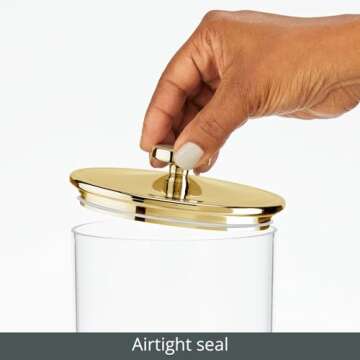 mDesign Tall Acrylic Airtight Apothecary Storage Organizer Canister Jars - Plastic Containers with Lid for Kitchen - Holder for Pantry or Countertop, Lumiere Collection, 4 Pack, Clear/Soft Brass
