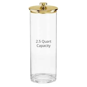 mDesign Tall Acrylic Airtight Apothecary Storage Organizer Canister Jars - Plastic Containers with Lid for Kitchen - Holder for Pantry or Countertop, Lumiere Collection, 4 Pack, Clear/Soft Brass