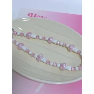 Drawwind Phone Charm Strap Universal Cell Phone Lanyard Wrist Strap Beaded Phone Chain String Handmade Phone Case Accessories for Women Girls (Pink Mushroom)