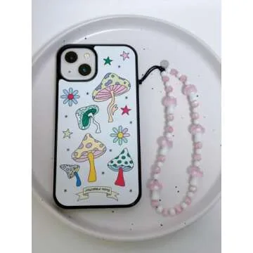 Drawwind Phone Charm Strap Universal Cell Phone Lanyard Wrist Strap Beaded Phone Chain String Handmade Phone Case Accessories for Women Girls (Pink Mushroom)