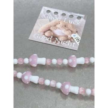 Drawwind Phone Charm Strap Universal Cell Phone Lanyard Wrist Strap Beaded Phone Chain String Handmade Phone Case Accessories for Women Girls (Pink Mushroom)