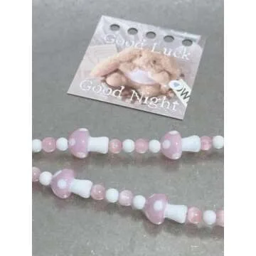 Drawwind Phone Charm Strap Universal Cell Phone Lanyard Wrist Strap Beaded Phone Chain String Handmade Phone Case Accessories for Women Girls (Pink Mushroom)