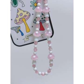 Drawwind Phone Charm Strap Universal Cell Phone Lanyard Wrist Strap Beaded Phone Chain String Handmade Phone Case Accessories for Women Girls (Pink Mushroom)