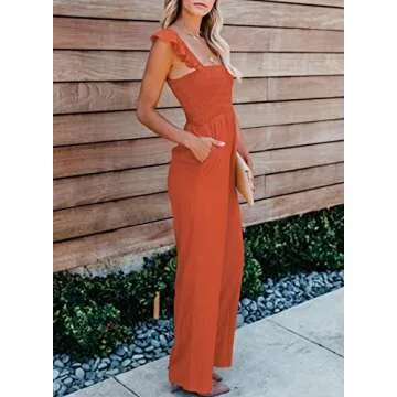 Trendy Women's Ruffled Wide Leg Jumpsuit - BLENCOT