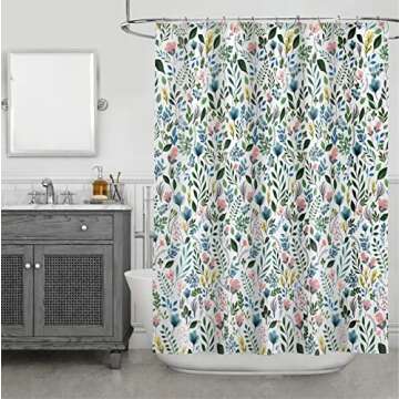 Splash Home Sia Floral Design Polyester Shower Curtain, for Bathroom and Bathtub Curtains, Lightweig...