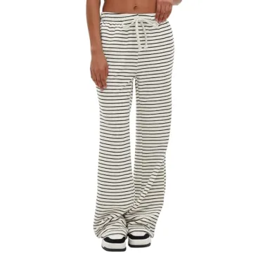 Darong Women's Comfy Stripe Print Wide Leg Joggers - Soft Lounge Pants