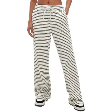 Darong Women's Soft Stripe Print Wide Leg Joggers Lounge Pants