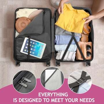 Karl home Luggage Set of 3 Hardside Carry on Suitcase Sets with Spinner Wheels & TSA lock, Portable Lightweight ABS Luggages for Travel, Business - Pink (20/24/28)