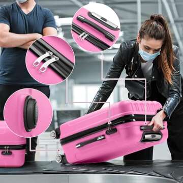 Karl home Luggage Set of 3 Hardside Carry on Suitcase Sets with Spinner Wheels & TSA lock, Portable Lightweight ABS Luggages for Travel, Business - Pink (20/24/28)
