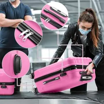Karl home Luggage Set of 3 Hardside Carry on Suitcase Sets with Spinner Wheels & TSA lock, Portable Lightweight ABS Luggages for Travel, Business - Pink (20/24/28)