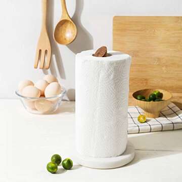 Paper Towel Holders- Marble Base 6" and Acacia Wood Stand 12" H-Heavy Solid Stable Natural -Home Countertop Organization-Kitchen Dinning Storage…