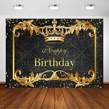 Avezano Prince Birthday Party Backdrop for Boy's Royal Black and Gold Birthday Party Decorations Pho...
