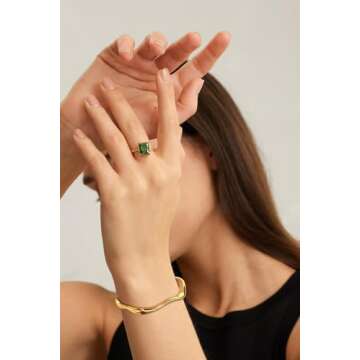 ENSKEFEN Wave Gold Cuff Bracelets for Women Trendy Irregular Gold Bangle Bracelets Adjustable Open Cuff Bangles Minimalist Arm Cuffs