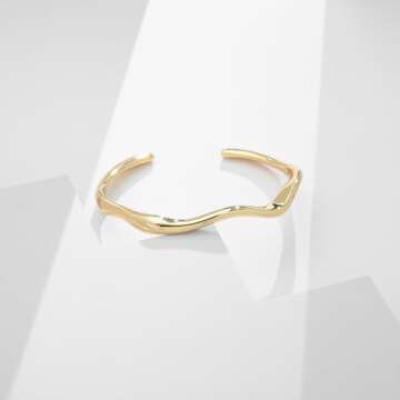 ENSKEFEN Wave Gold Cuff Bracelets for Women Trendy Irregular Gold Bangle Bracelets Adjustable Open Cuff Bangles Minimalist Arm Cuffs